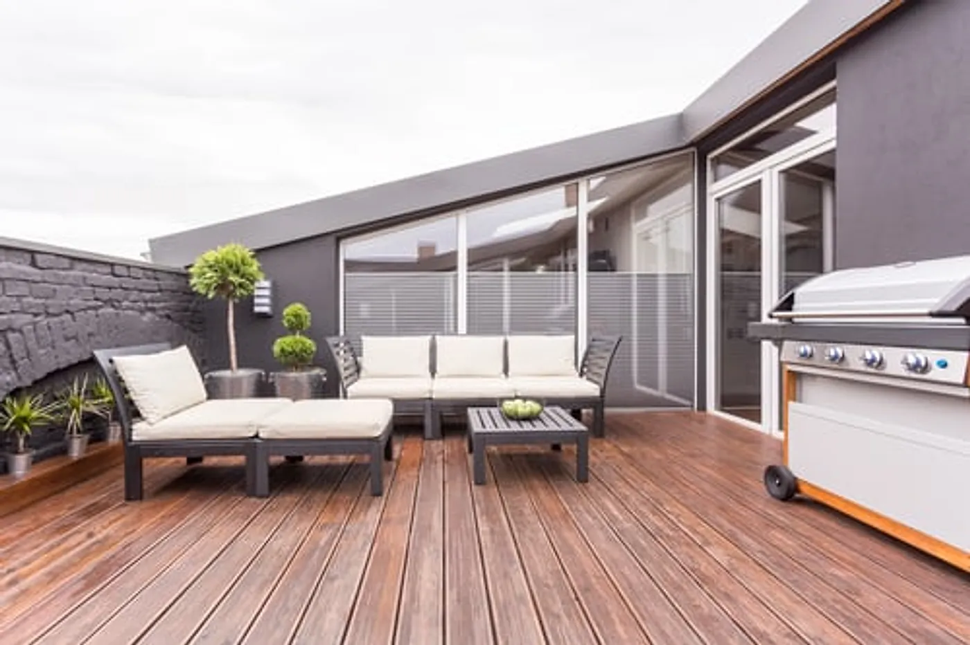 Finished backyard deck and outdoor living space on a Long Island property